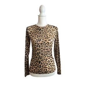 Y2K Mesh Leopard Print Long Sleeve Top M Petite Sheer Stretchy Edgy Chic Alt